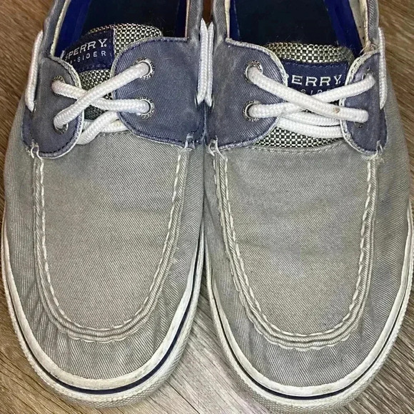 Mens Grey and Blue Sperry Boat Shoes - 9 - Picture 2 of 10
